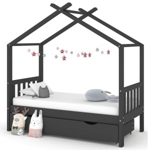 vidaXL Kinderbedframe met lade grenenhout donkergrijs 80x160 cm