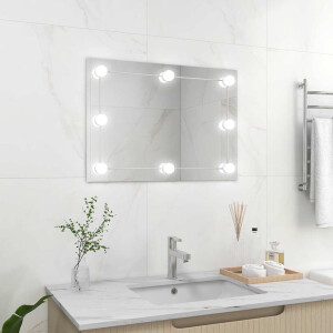vidaXL Wandspiegel zonder lijst met LED-lampen rechthoekig glas