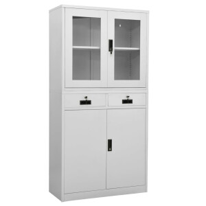 vidaXL Kantoorkast 90x40x180 cm staal en gehard glas lichtgrijs