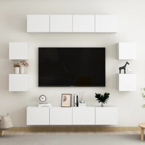 vidaXL 8-delige Tv-meubelset bewerkt hout wit