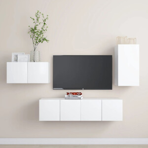 vidaXL 4-delige Tv-meubelset bewerkt hout wit