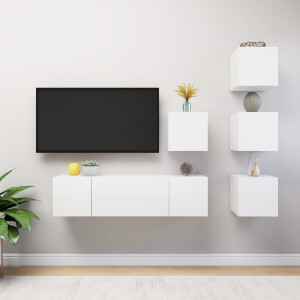 vidaXL 6-delige Tv-meubelset bewerkt hout wit
