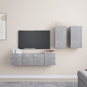 vidaXL 4-delige Tv-meubelset spaanplaat betongrijs