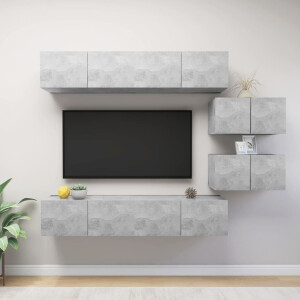 vidaXL 6-delige Tv-meubelset bewerkt hout betongrijs