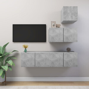 vidaXL 4-delige Tv-meubelset bewerkt hout betongrijs