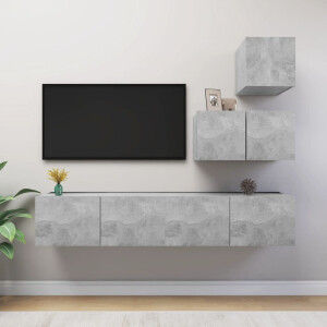 vidaXL 4-delige Tv-meubelset bewerkt hout betongrijs