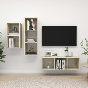vidaXL 3-delige Tv-meubelset bewerkt hout sonoma eikenkleurig