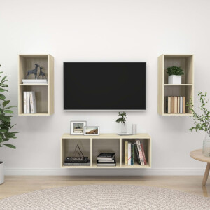 vidaXL 3-delige Tv-meubelset spaanplaat sonoma eikenkleurig
