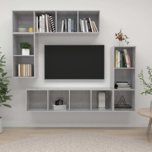 vidaXL 4-delige Tv-meubelset bewerkt hout betongrijs