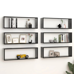 vidaXL Wandschappen kubus 6 st 80x15x26,5 cm bewerkt hout zwart