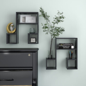 vidaXL Wandschappen 2 st 50x15x50 cm bewerkt hout grijs