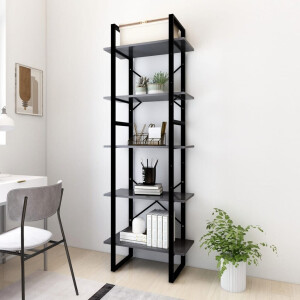 vidaXL Boekenkast met 5 schappen 60x30x175 cm bewerkt hout grijs