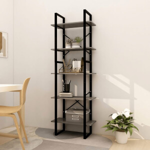 vidaXL Boekenkast met 5 schappen 60x30x175 cm massief grenenhout grijs