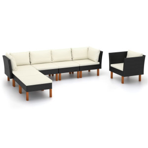 vidaXL 7-delige Loungeset poly rattan en eucalyptushout zwart