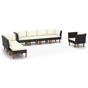 vidaXL 8-delige Loungeset poly rattan en eucalyptushout zwart