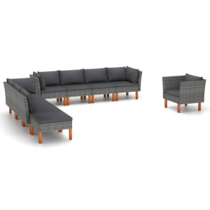 vidaXL 9-delige Loungeset poly rattan en eucalyptushout grijs