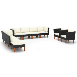 vidaXL 10-delige Loungeset poly rattan en eucalyptushout zwart