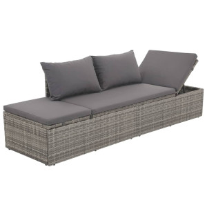 vidaXL Loungebed met ligkussen en kussens poly rattan grijs