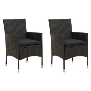 vidaXL Tuinstoelen 2 st met kussens poly rattan zwart