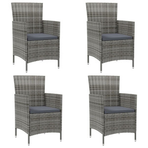 vidaXL Tuinstoelen 4 st met kussens poly rattan grijs
