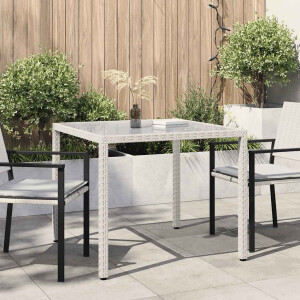 vidaXL Tuintafel 90x90x75 cm gehard glas en poly rattan wit