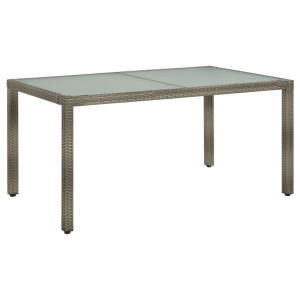 vidaXL Tuintafel 150x90x75 cm gehard glas en poly rattan grijs