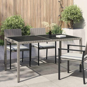 vidaXL Tuintafel 150x90x75 cm gehard glas en poly rattan grijs
