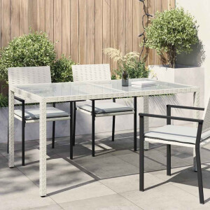 vidaXL Tuintafel 150x90x75 cm gehard glas en poly rattan wit