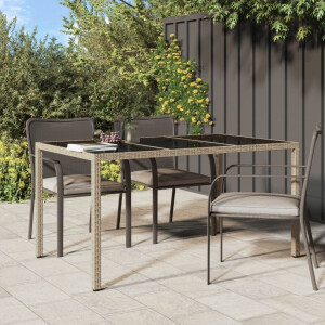 vidaXL Tuintafel 150x90x75 cm gehard glas en poly rattan beige