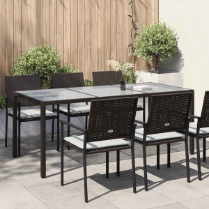 vidaXL Tuintafel 190x90x75 cm gehard glas en poly rattan bruin