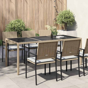vidaXL Tuintafel 190x90x75 cm gehard glas en poly rattan beige