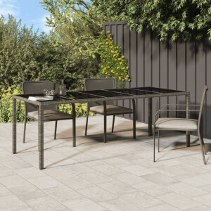 vidaXL Tuintafel 250x100x75 cm gehard glas en poly rattan grijs