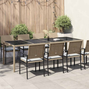 vidaXL Tuintafel 250x100x75 cm gehard glas en poly rattan beige