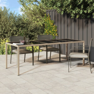 vidaXL Tuintafel 250x100x75 cm gehard glas en poly rattan beige