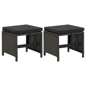 vidaXL Tuinkrukken 2 st met kussens poly rattan zwart