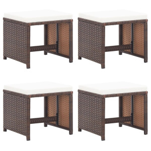 vidaXL Tuinkrukken 4 st met kussens poly rattan bruin