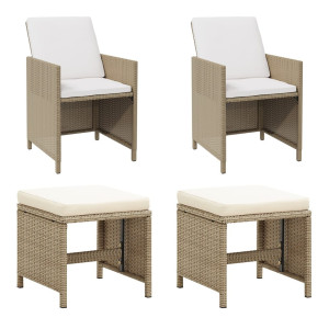 vidaXL Tuinstoelen 2 st met voetenbanken poly rattan beige