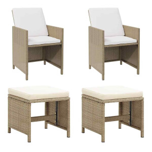vidaXL Tuinstoelen 2 st met voetenbanken poly rattan beige
