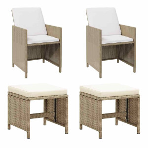 vidaXL Tuinstoelen 2 st met voetenbanken poly rattan beige