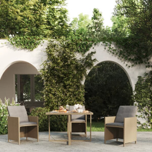vidaXL Tuintafel 109x107x74 cm poly rattan en glas beige