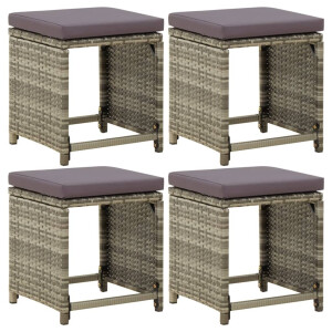 vidaXL Tuinkrukken 4 st met kussens poly rattan grijs