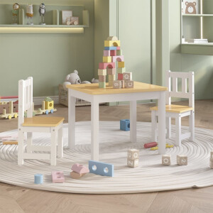 vidaXL 3-delige Kindertafel- en stoelenset MDF wit en grijs