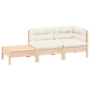 vidaXL 3-delige Loungeset met crèmekleurige kussens massief grenenhout