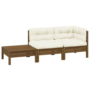 vidaXL 3-delige Loungeset met crèmekleurige kussens massief grenenhout