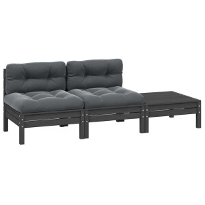 vidaXL 3-delige Loungeset met kussens massief grenenhout grijs