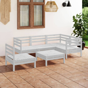 vidaXL 6-delige Loungeset massief grenenhout wit