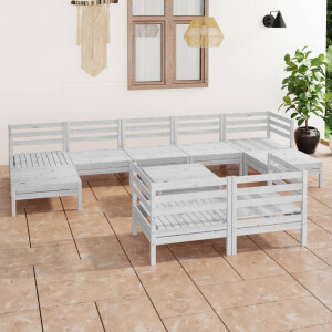 vidaXL 10-delige Loungeset massief grenenhout wit
