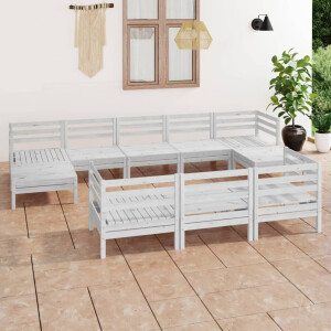 vidaXL 3083385 10-delige Tuin Lounge Set Wit Stevig Hout Grenen