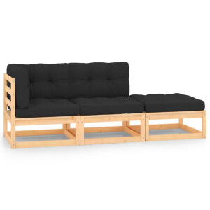 vidaXL 3-delige Loungeset met kussens massief grenenhout
