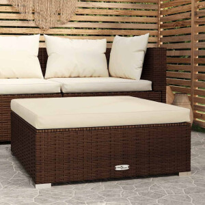 vidaXL Voetensteun met kussen 70x70x30 cm poly rattan bruin